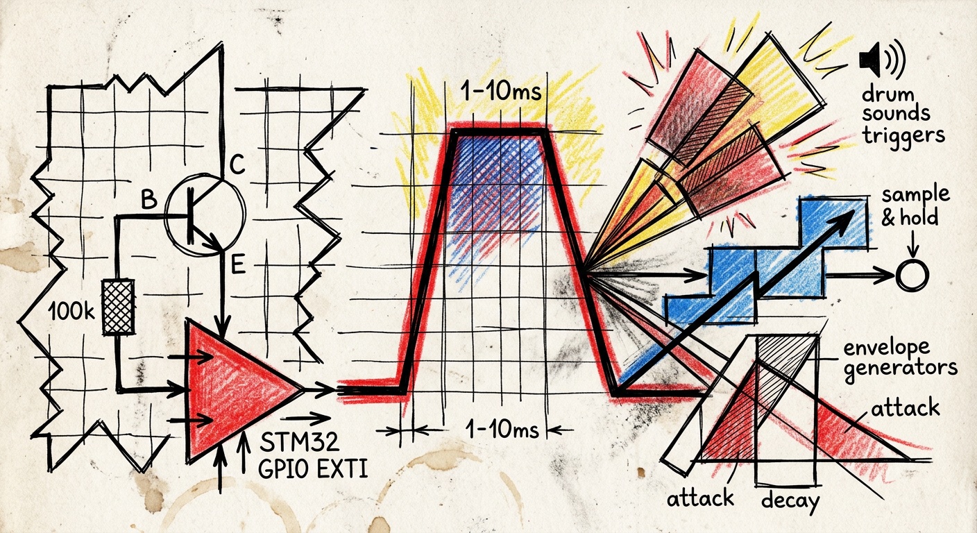 Trigger CV signal — Constructivist linocut illustration