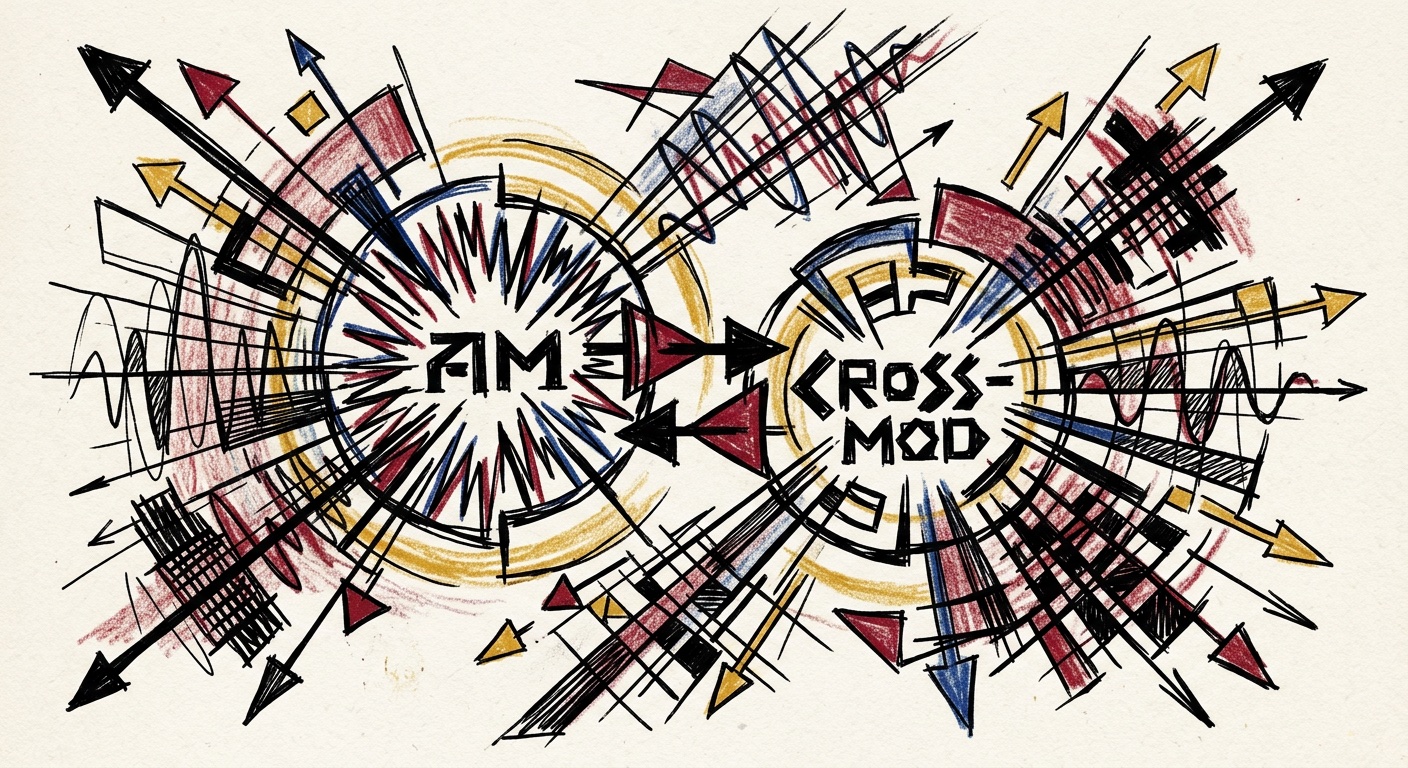 AM and Cross-Modulation CV signal — Constructivist linocut illustration