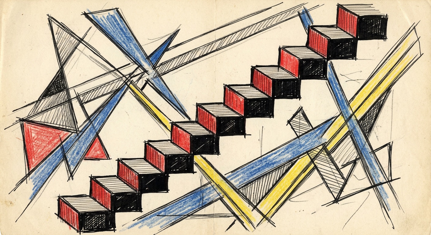 Random and S&H CV signal — Constructivist linocut illustration