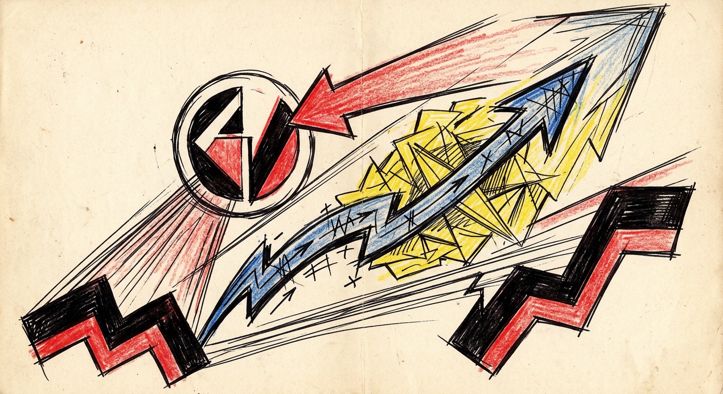 Slew/Glide CV signal — Constructivist linocut illustration