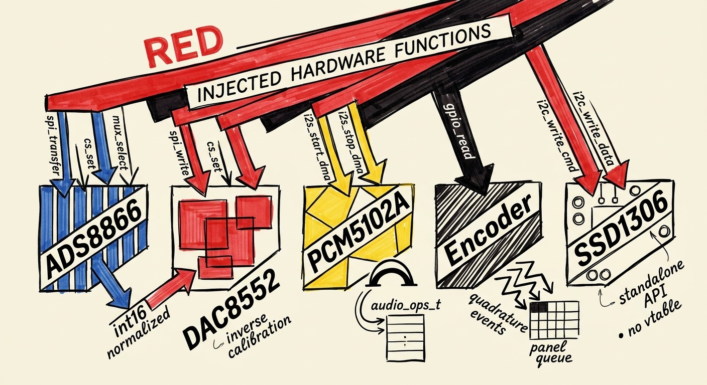 The Five Peripheral Drivers — same pattern, different hardware